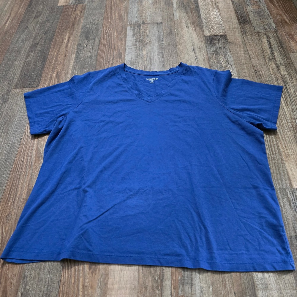 Lands' End T-Shirt Women 1X/P Blue Relaxed Fit V-Neck Supima Cotton Short Sleeve